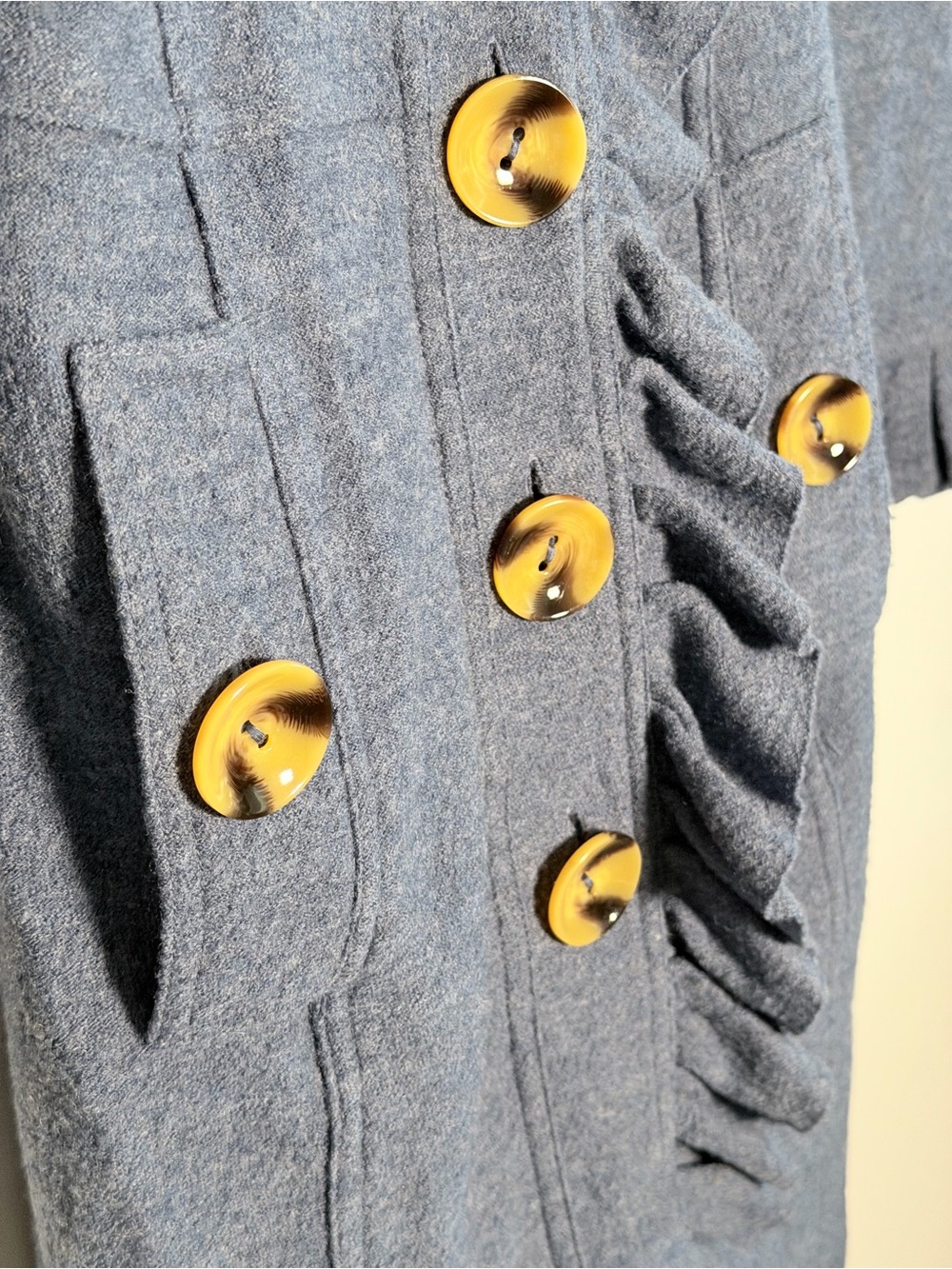Luii Anthropologie Blue Ruffle-Front 100% Wool Sweater Coat - Picture 5 of 12
